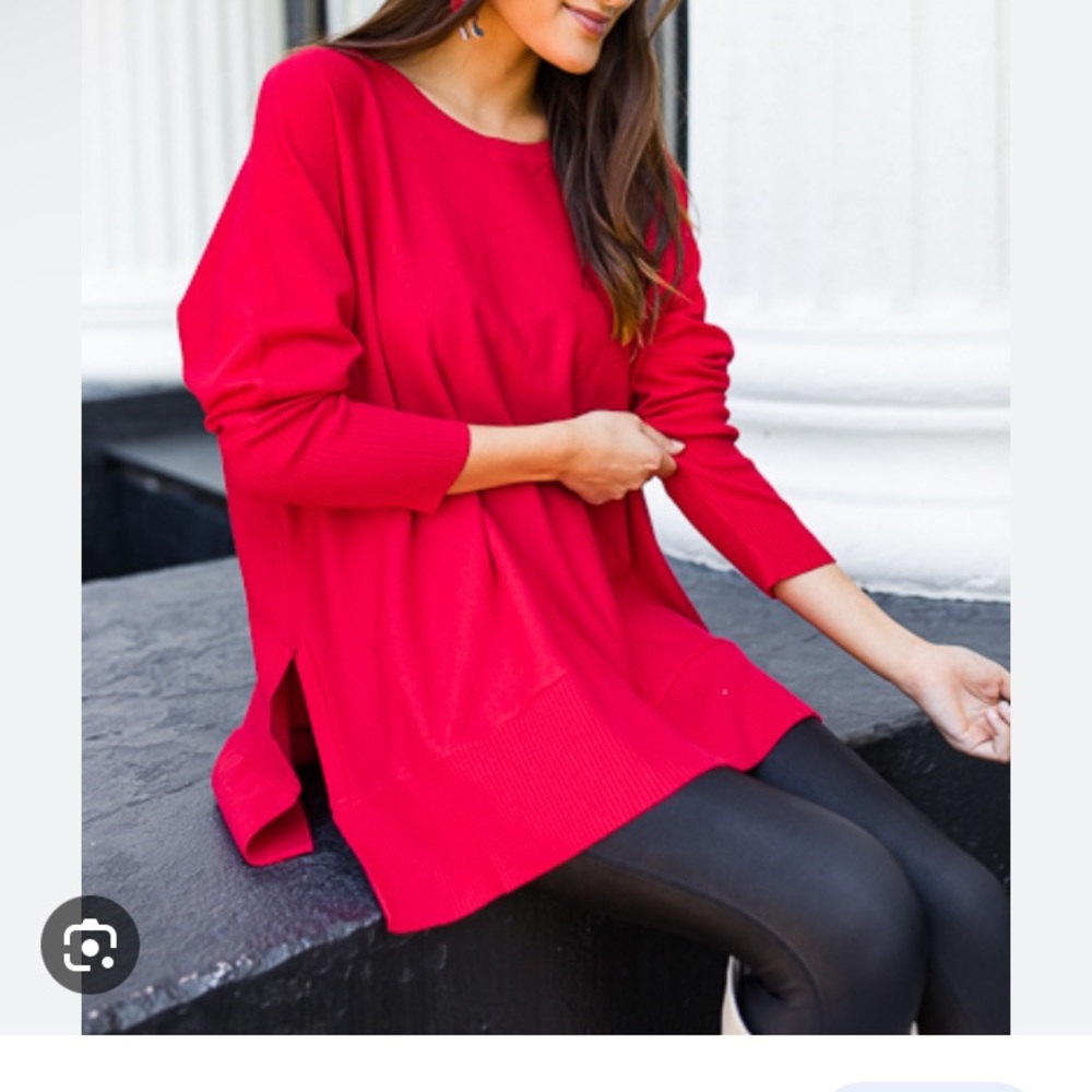 Plus Size Tunic Sweater Red 2X Holiday Dolman Sleeve Margeaux & Ellie
